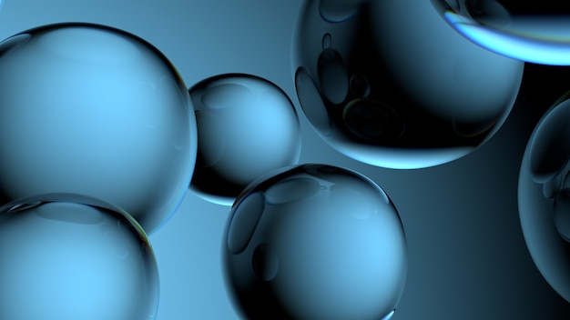 Beautiful 3d render of bubbles with abstract reflections. flow
modern colors. smooth round shapes.