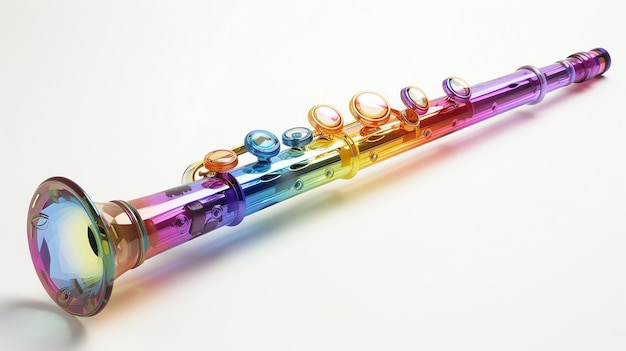Foto un bellissimo rendering 3d di un flauto color arcobaleno il flauto è fatto di vetro e ha una superficie riflettente lucida