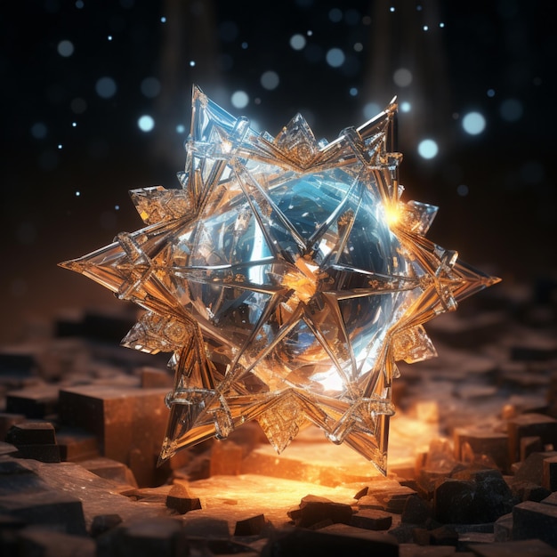 Foto un bellissimo rendering a forma di stella 3d con effetti luminosi nello stile di crystalcore