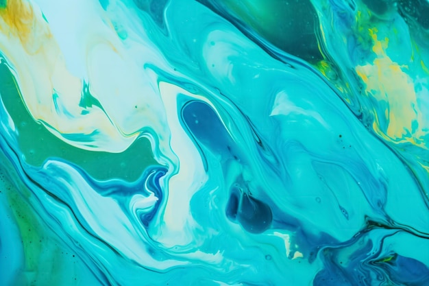 Beautiful abstract art background random free mixing of paints in liquid acrylic technique green