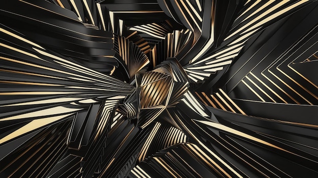 Beautiful abstract art in black and gold iwith geometric sharp lines patternmotion