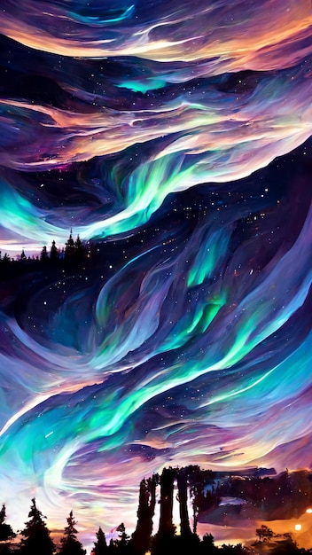 Beautiful Abstract aurora night Background 3D illustration