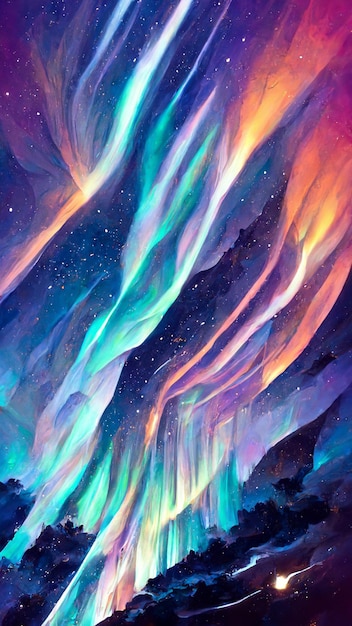 Beautiful abstract aurora night background 3d illustration