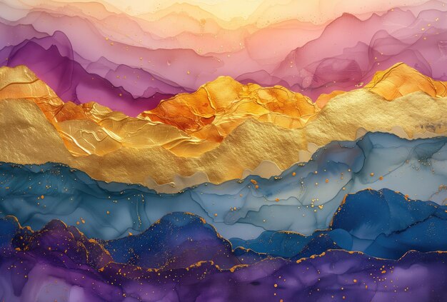 Beautiful abstract background Fluid art Mountains Liquid marble Contemporary art Alcohol ink