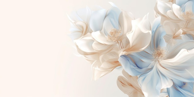 Фото Красивый абстрактный бежевый синий белый прозрачный цветочный дизайн фона красивый генеративный ии aig32