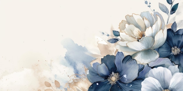 Beautiful abstract beige blue offwhite watercolor floral design background beautiful Generative AI AIG32