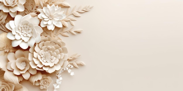 美しい抽象的なベージュと白の花柄の背景生成 AI AIG32