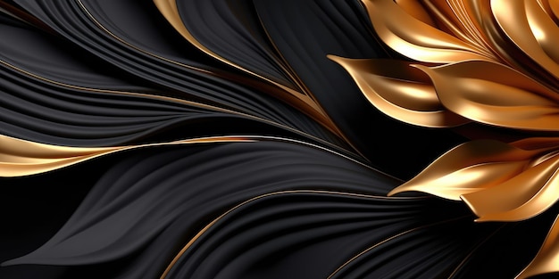 beautiful abstract black and gold luxury glossy metallic floral design background beautiful generative ai aig32