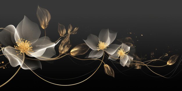아름 다운 추상 검은색과 금색 고급 연필 드로잉 꽃 디자인 배경 배너 아름 다운 생성 AI AIG32
