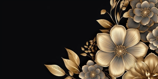 Beautiful abstract black and gold luxury pencil drawing floral design background banner beautiful Generative AI AIG32