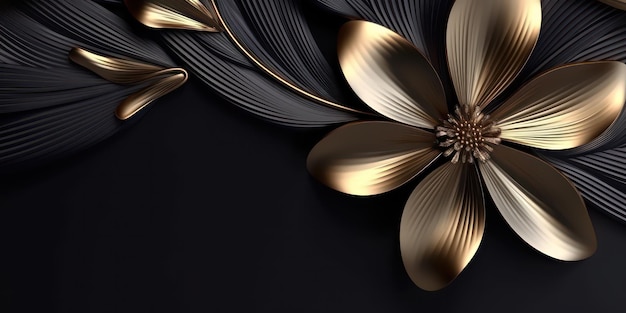 beautiful abstract black and gold luxury pencil drawing floral design background banner copy space