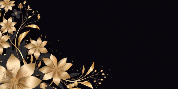 beautiful abstract black and gold luxury pencil drawing floral design background banner copy space