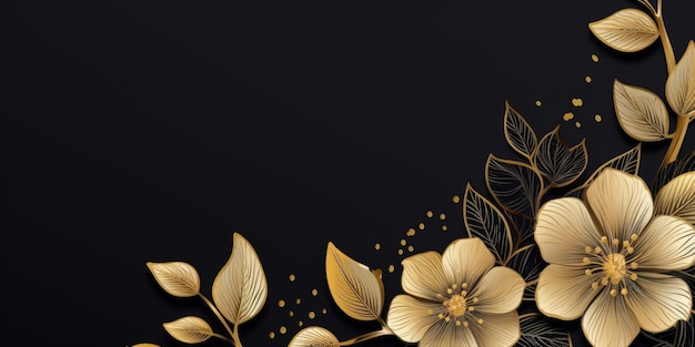 美しい抽象的な黒と金の豪華なシンプルな落書き漫画花柄の背景美しい生成 AI AIG32