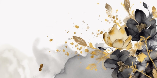 Beautiful abstract black and gold luxury watercolor floral design background beautiful Generative AI AIG32