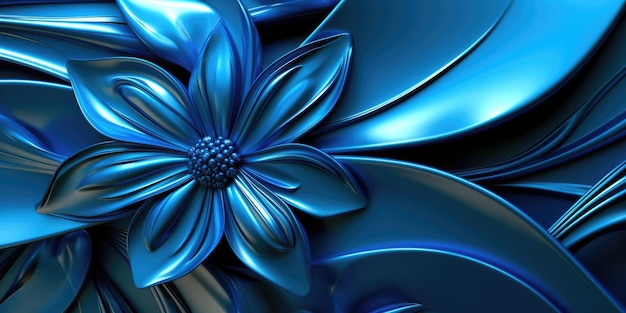 美しい抽象的な青い光沢のあるメタリックな花柄の背景美しい生成 AI AIG32