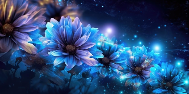 Beautiful abstract blue night photo floral design background banner beautiful Generative AI AIG32