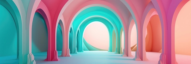 Beautiful abstract colorful corridor with color arch on a color background 3D render composition Generate AI