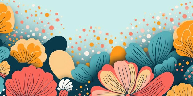 Photo beautiful abstract coral turquoise and yellow simple doodle cartoon floral design background beautiful generative ai aig32