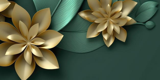 Красивый абстрактный золотой и зеленый цветочный дизайн фона красивый Генеративный AI AIG32