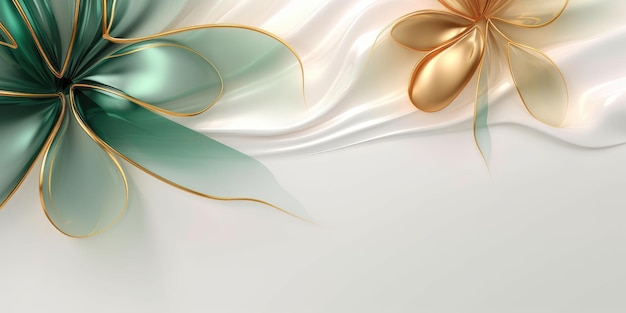 Красивый абстрактный золотой и зеленый прозрачный цветочный дизайн фона красивый Генеративный AI AIG32
