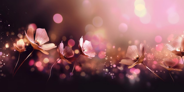 Beautiful abstract gold and pink night photo floral design background banner beautiful Generative AI AIG32