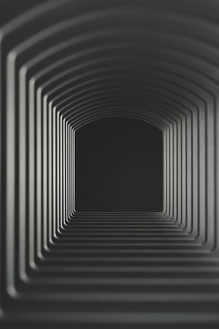 Photo 아름다운 추상적인 회색 터널과 검은색 끝 배경