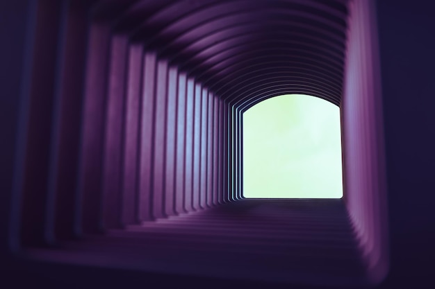 Beautiful abstract gray tunnel with color light on a white shine in the end background