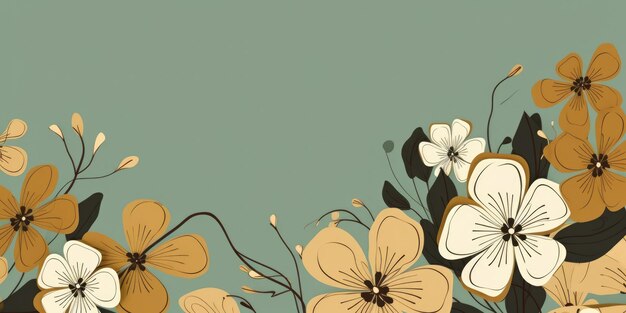 Photo beautiful abstract green brown simple doodle cartoon floral design background beautiful generative ai aig32