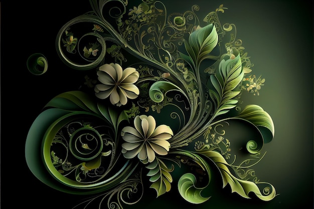 Beautiful abstract green floral design Generative AI