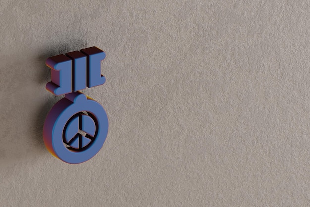 아름다운 추상적인 일러스트레이션 파란 평화 메달 상징 아이콘은 회색 벽 배경에 3d 렌더리
