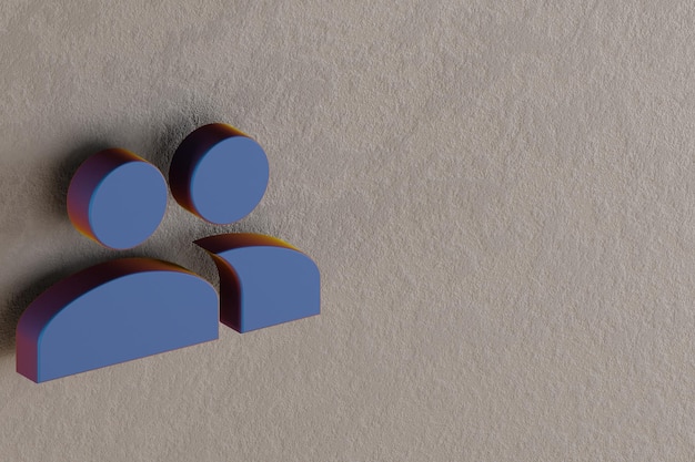 3D レンダリング イラスト 壁の背景に青い人々のシンボルアイコン