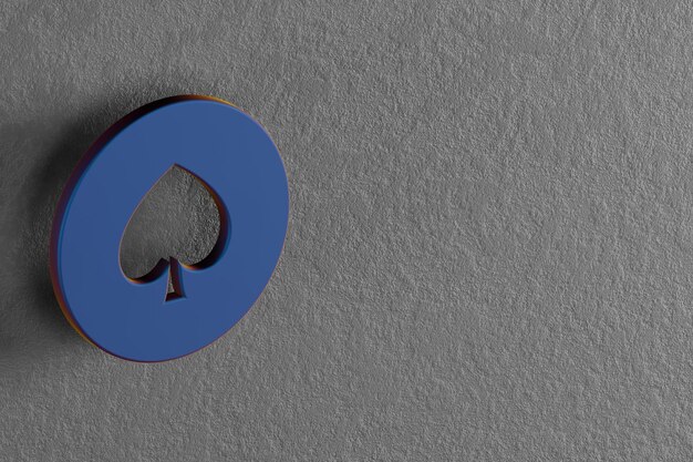 Beautiful abstract illustrations Blue Spades Token symbol icons on a wall background 3d rendering i