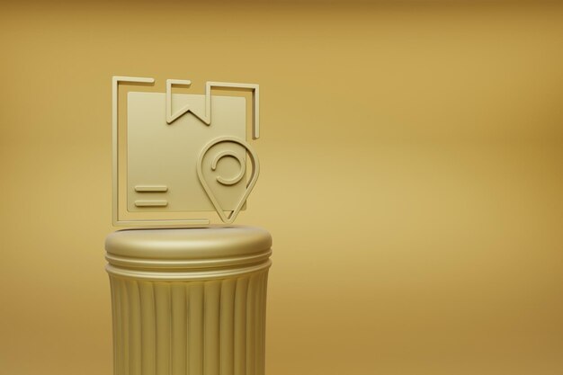 Beautiful abstract illustrations Golden Delivery Box Tracking symbol icons on a golden column and wo