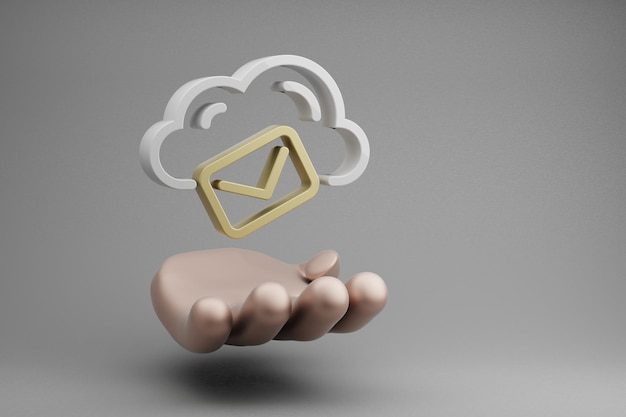 Beautiful abstract illustrations Golden Hand Holding Cloud Mail Hosting symbol icon on a gray backgr