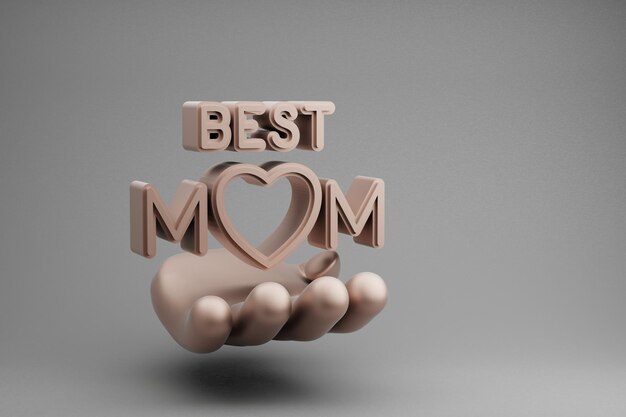 Photo beautiful abstract illustrations golden hand holding word best mom with heart symbol icon on a gray