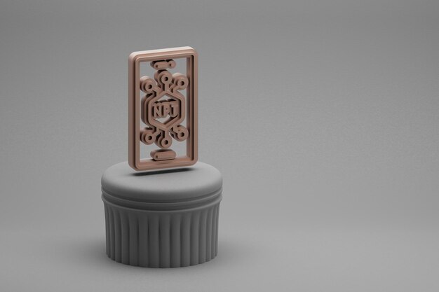 Beautiful abstract illustrations NFT Smartphone symbol icons on a column stand and wonderful backgro