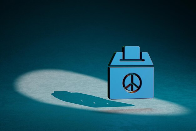 어두운 파란색 배경에 Peace Vote 상징 아이콘 3D 렌더링