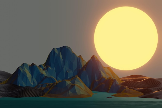 beautiful abstract landscapes strange sn light desert dunes water reflections night scene 3d render