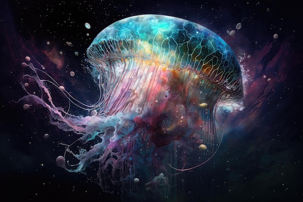 Beautiful abstract large jellyfish in space created with generative ai