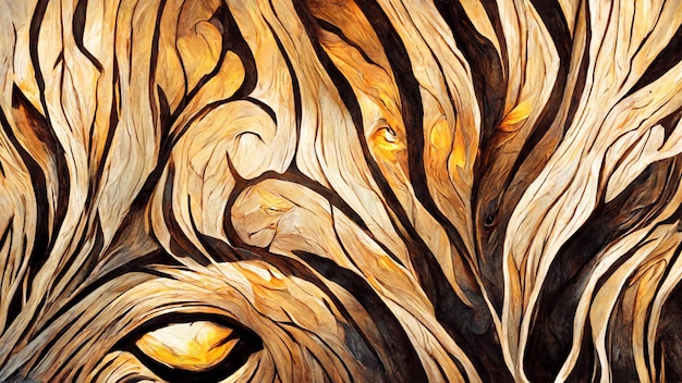 Beautiful abstract lion wood painting 3d illustration