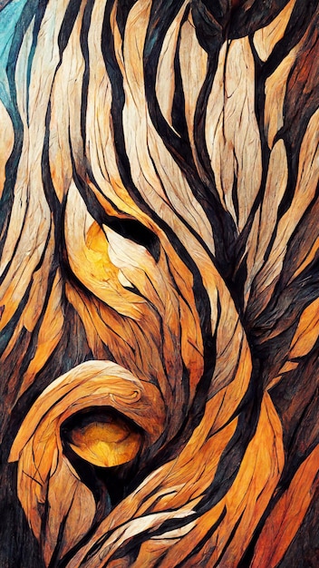 Beautiful abstract lion wood painting 3d illustration