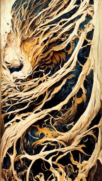 Beautiful abstract lion wood painting 3d illustration