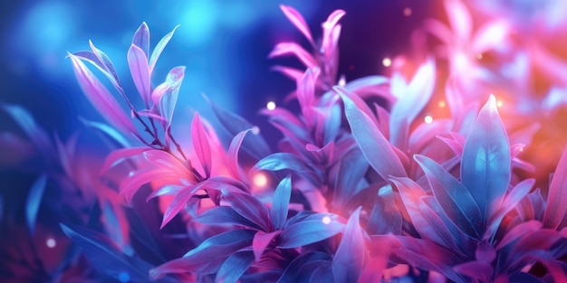 Beautiful abstract neon light misty morning photo floral design background beautiful Generative AI AIG32
