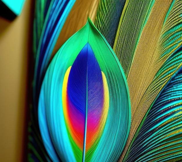 Beautiful abstract peacock feather background Elegant leather colorful peacock feather close up 3d