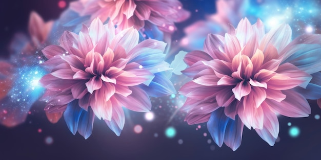 beautiful abstract pink blue pastel night photo floral design background banner generative ai aig32