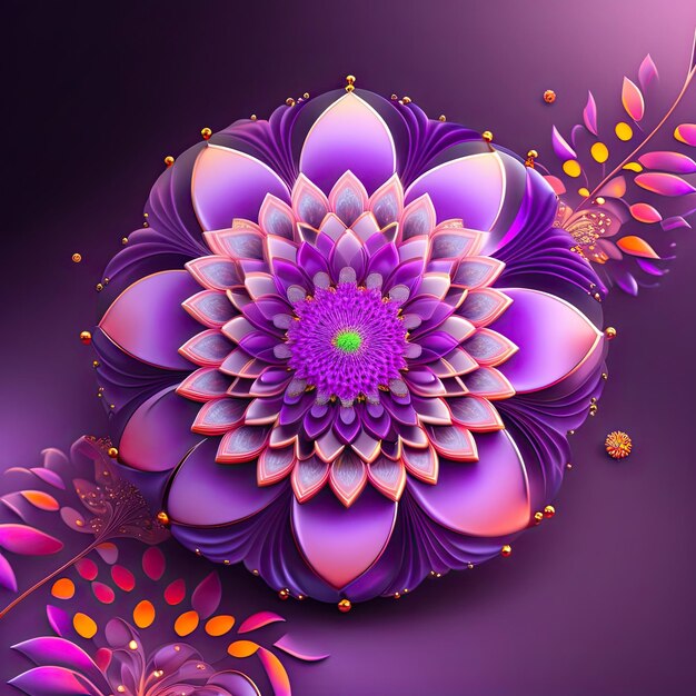 Beautiful abstract purple fractal flower Fantasy light background 3D rendering