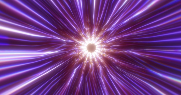 Beautiful abstract purple tunnel made of futuristic digital stripes and lines glowing with bright