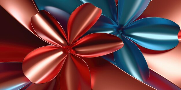 美しい抽象的な赤と青の光沢のある金属花柄の背景美しい生成 AI AIG32