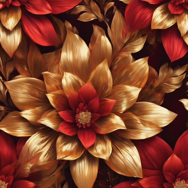 Beautiful abstract red and gold floral design background generative ai aig32