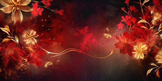 美しい抽象的な赤と金の夜の写真の花柄の背景バナー美しい生成 AI AIG32